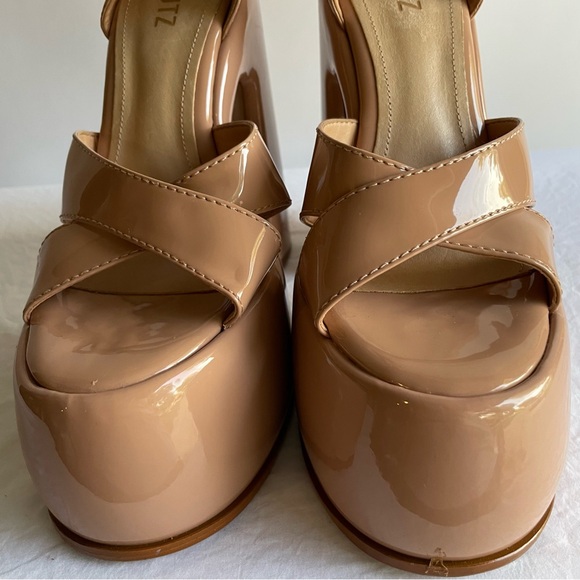 Schutz platform chunky sandals high heels strappy beige taupe sz 10 women’s drag - Picture 8 of 8